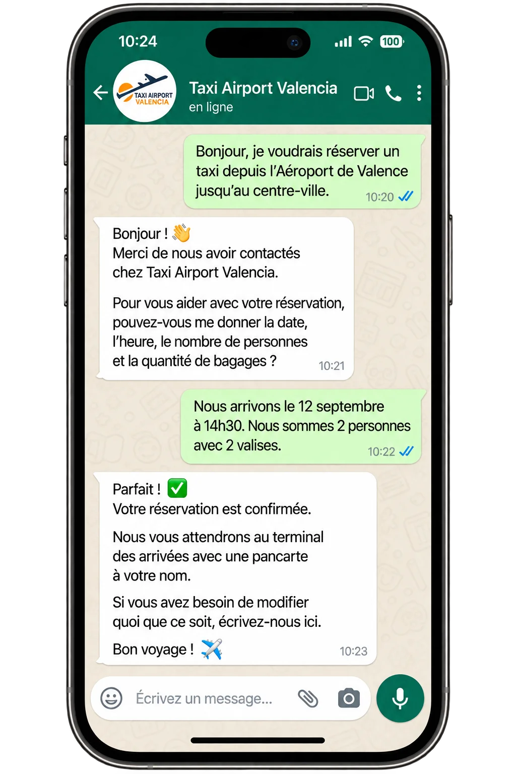 Réservez un taxi via WhatsApp